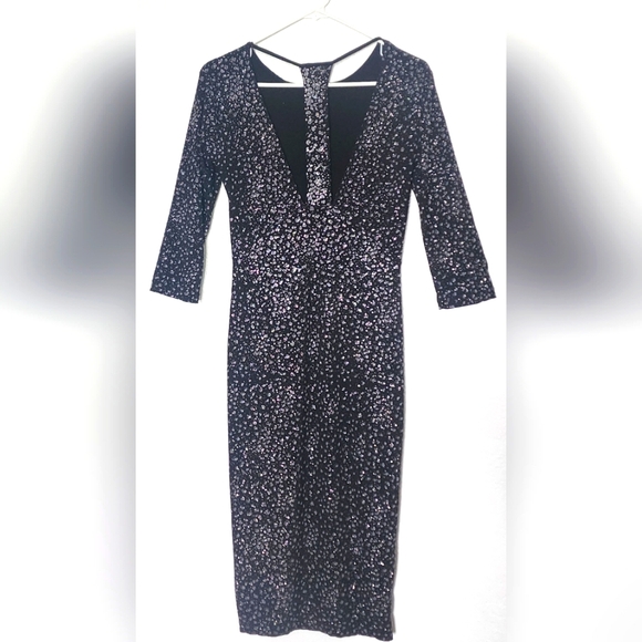 Sparkle & Fade Women's Black/Silver Sparkly Midi Dress. Size S - Picture 2 of 5